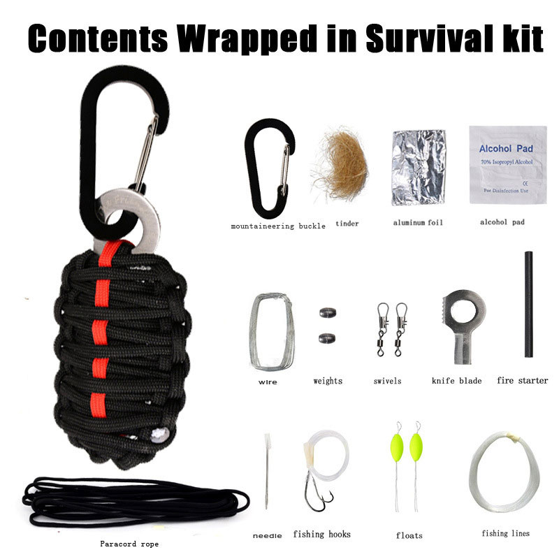EK Hiking Portable Kit Survival Kit With Fishing Tools Flint Knife Blade Paracord