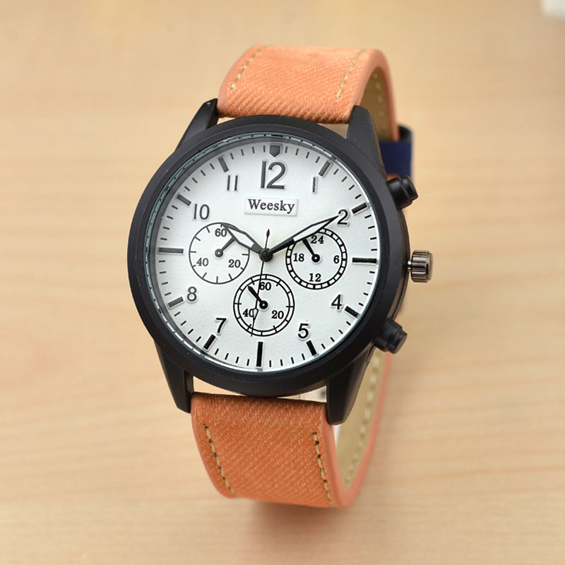 Fashion Watch With Big Numbers White Dial Quartz Leather Strap Men Watch 70205