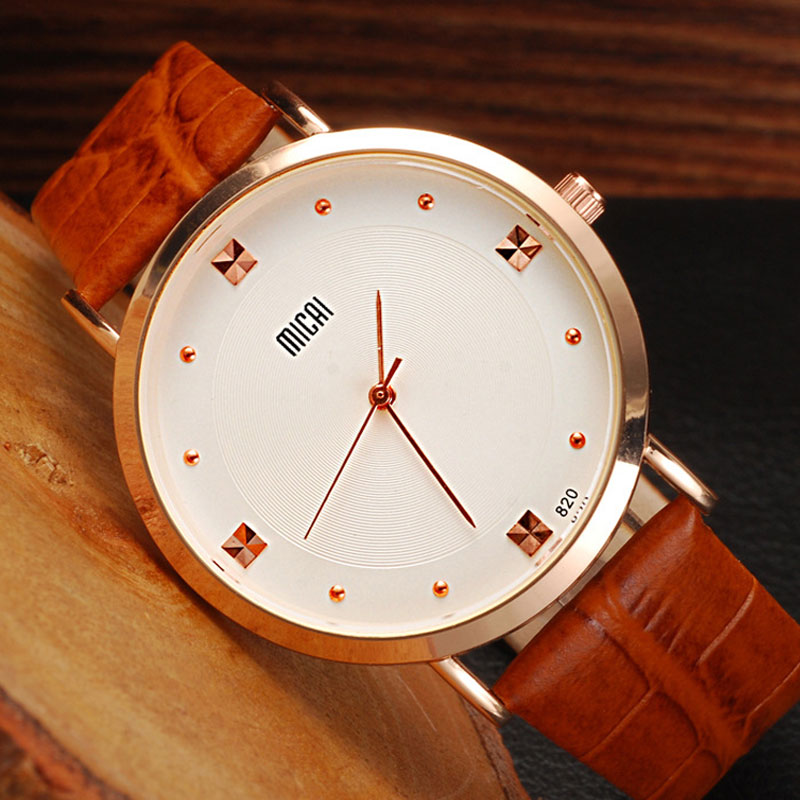 Brown Leather Strap White Dial Analog Men Watches