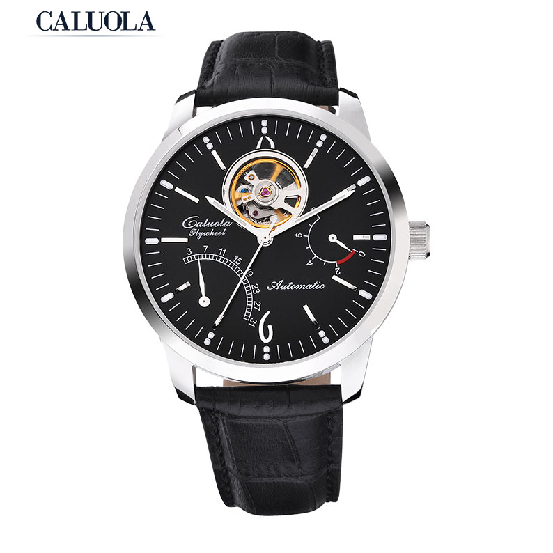 Caluola Luminous Tourbillon Automatic Watch Leather Fashion Watch Date Men Watch CA1049M