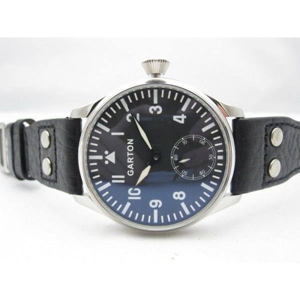 Garton 44mm Handwinding Watch Steel Case Black Dial Watch