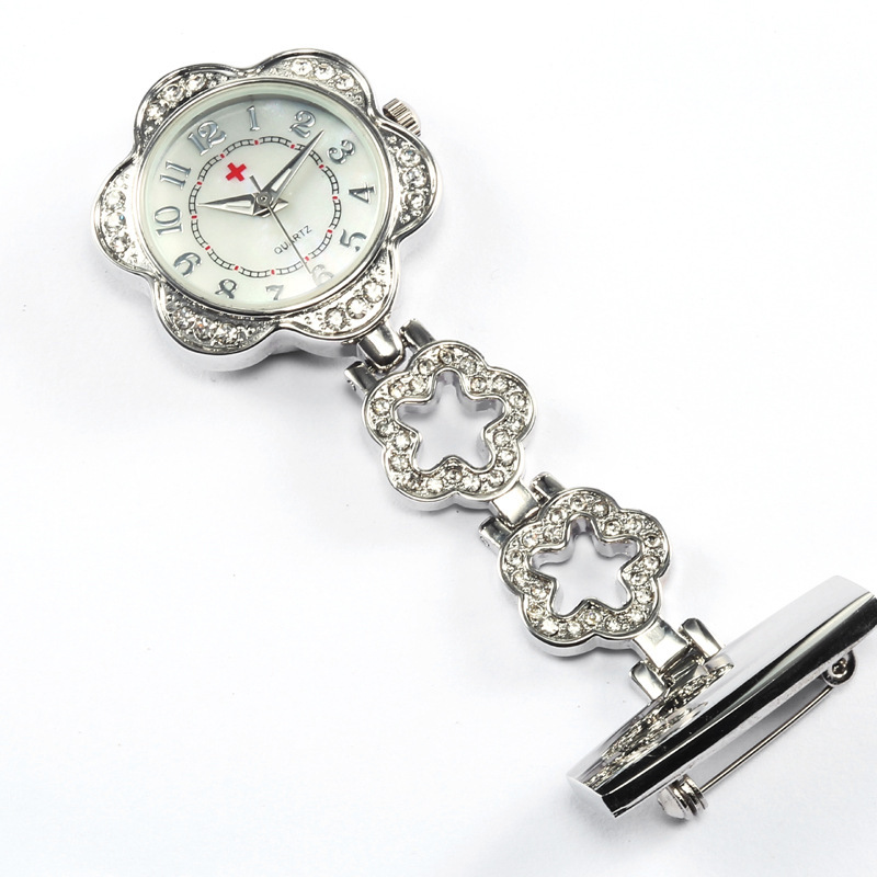 Fashion Nurses Clip-on Flower Brooch Pocket Watch