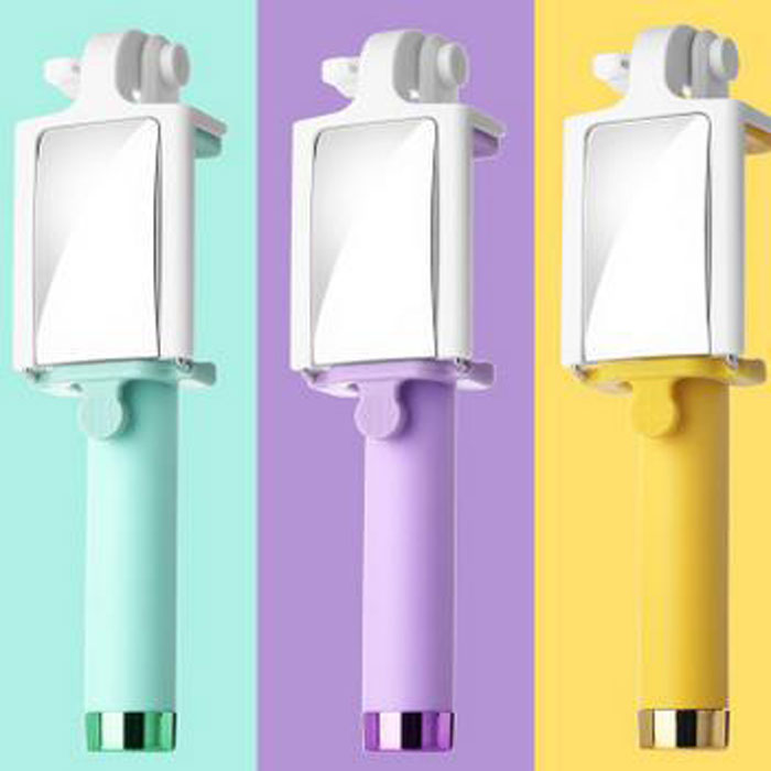 New Foldable Mini Selfie Stick With Mirror For IPhone Android